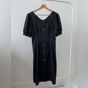 Puff Sleeve Midi Dress | Black | M